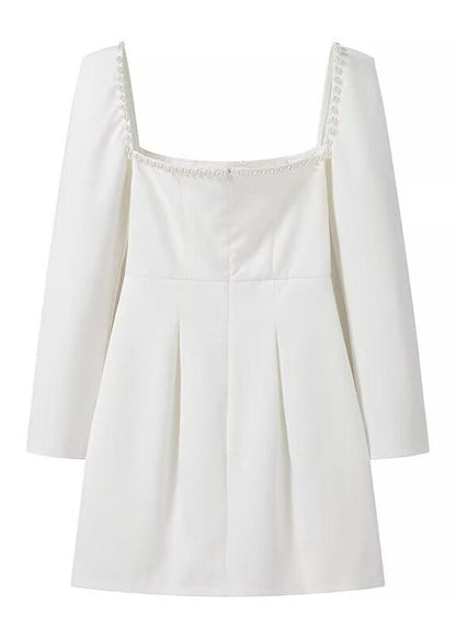 Pearl-Trim Square Neck Mini Dress