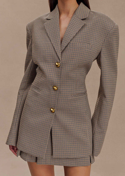 Madison Belted Plaid Blazer Set