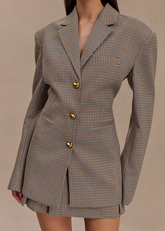 Madison Belted Plaid Blazer Set