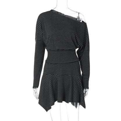 Indya Striped Off-Shoulder Skirt Set