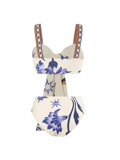 Boho Print Lace up Bikini & Short Swimsuit Set with Skirt