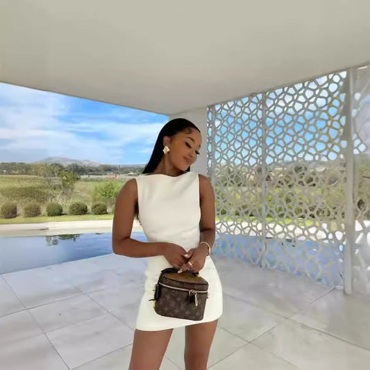 Boat Neck Sleeveless Bodycon Mini Dress