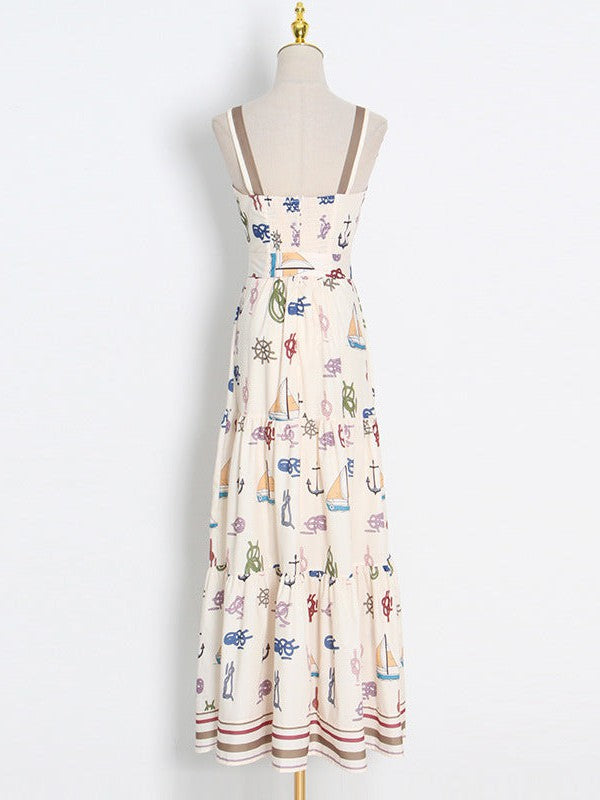 Beach Print Cutout Sundress Maxi Dress