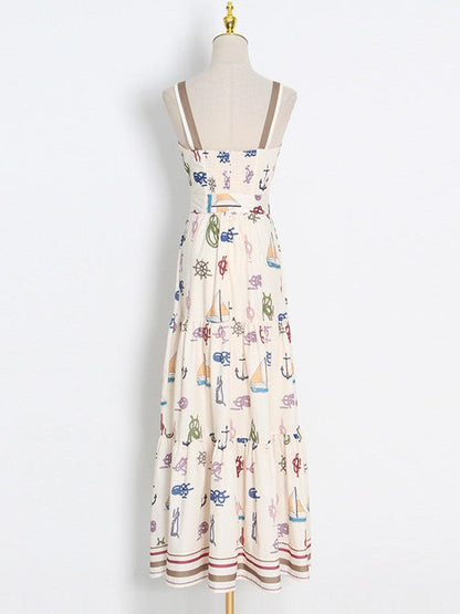 Beach Print Cutout Sundress Maxi Dress