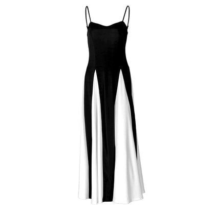 Sweetheart neck patchwork backless cami maxi dress