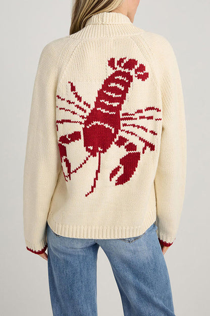 Fashion Lobster Pattern Casual Long Sleeve Knit Cardigan