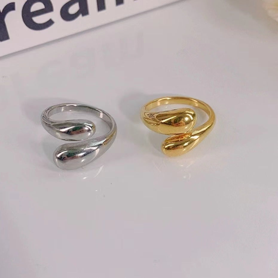 Glossy Teardrop Adjustable Open Wrap Ring