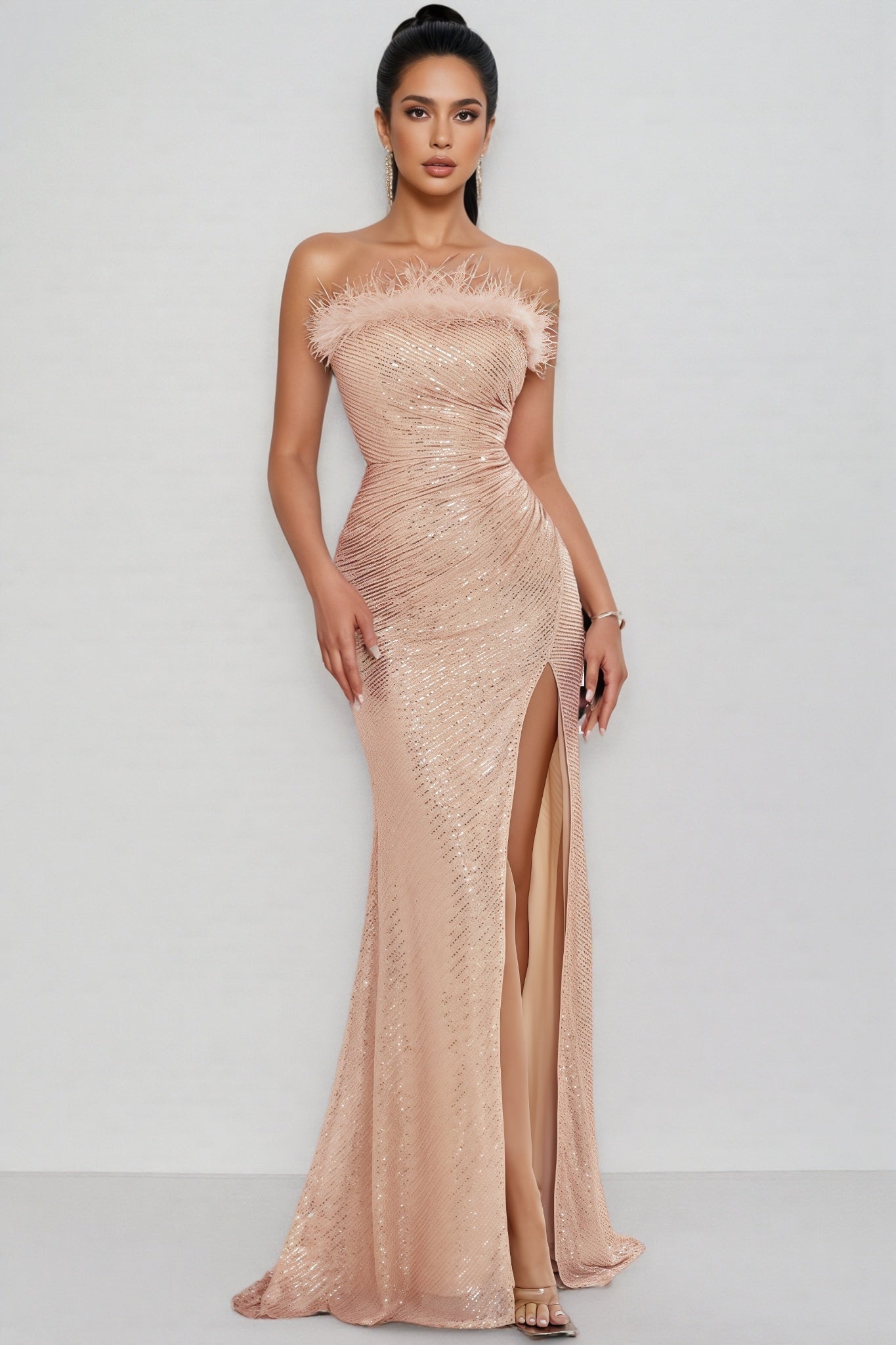 Kylark Strapless Glitter Slit Maxi Dress