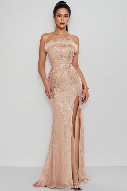 Kylark Strapless Glitter Slit Maxi Dress