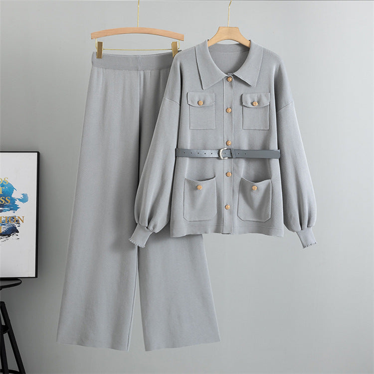 Gray - Fashionable & Comfortable Lapel Two Piece Set