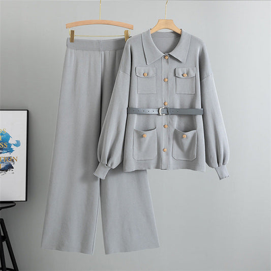 Gray - Fashionable & Comfortable Lapel Two Piece Set
