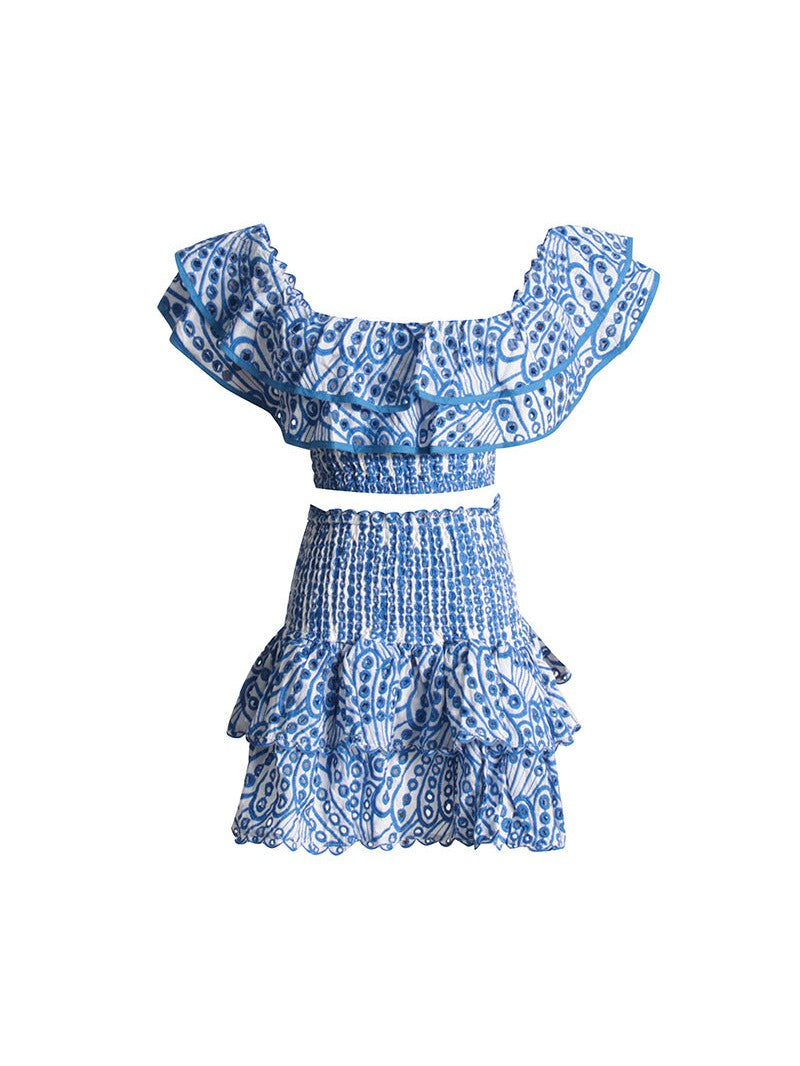 Embroidered Ruffle Crop Top & Short Skirt Coord Set
