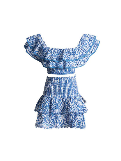Embroidered Ruffle Crop Top & Short Skirt Coord Set