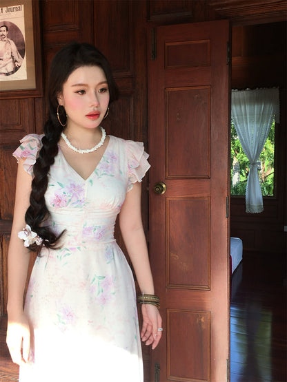 French Romantic Floral Maxi Dress Elegant Long Gown for Spring 2025 gunne sax vintage dress