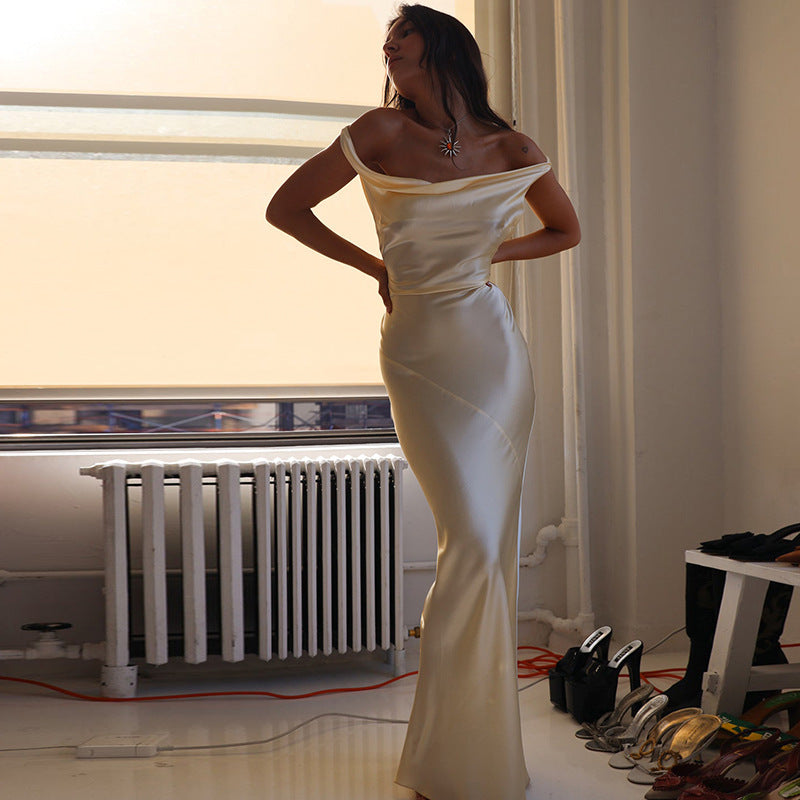 Chic Satin Backless Cami Bodycon Maxi Dress