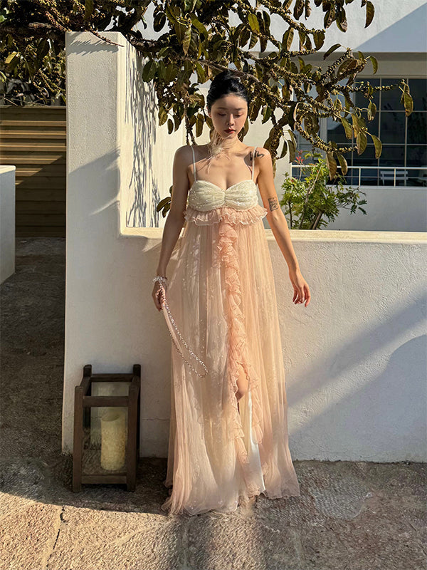 Glimmering Tulle Fairycore Sequin Maxi Dress Dreamy Resort Gown