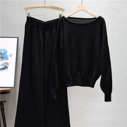 Black – Loose Fit Knit Sweater Two Piece Set