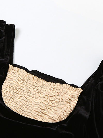 Full Sleeves Square Collar Low Cut Slim Fit Dress