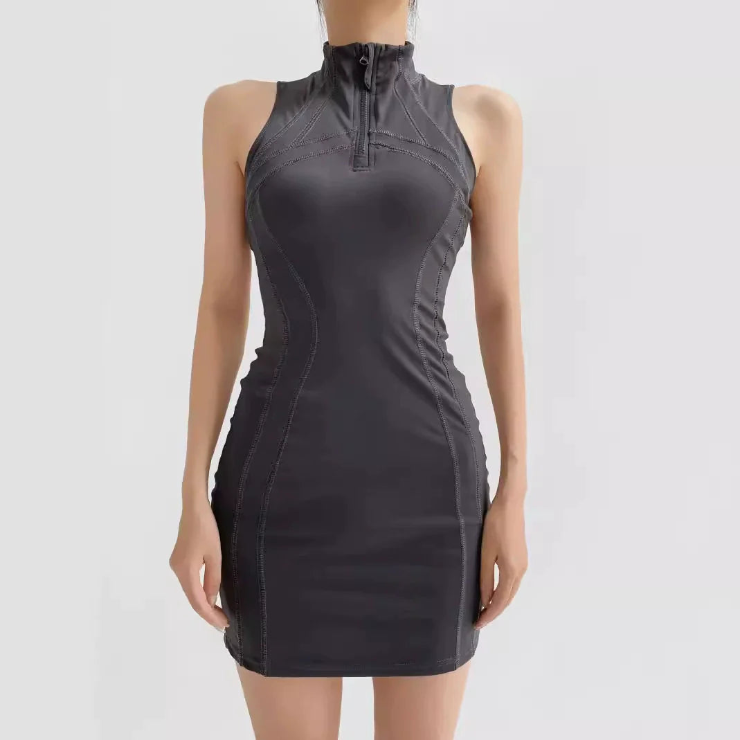 Dark Gray – Slim Fit Waist-Cinching Mini Dress