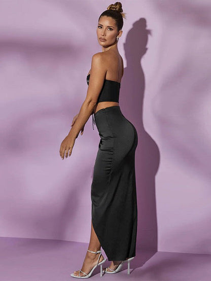 Tassel Tube Top & Split Asymmetric Skirt Coord Set