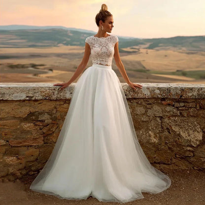 French Long Train Princess Wedding Dress