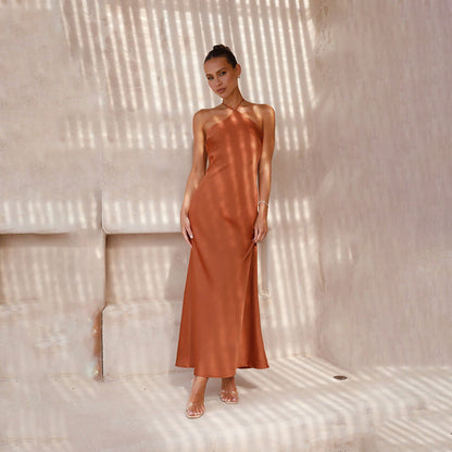Solid Color Slim Fit Backless Halter Tight Dress