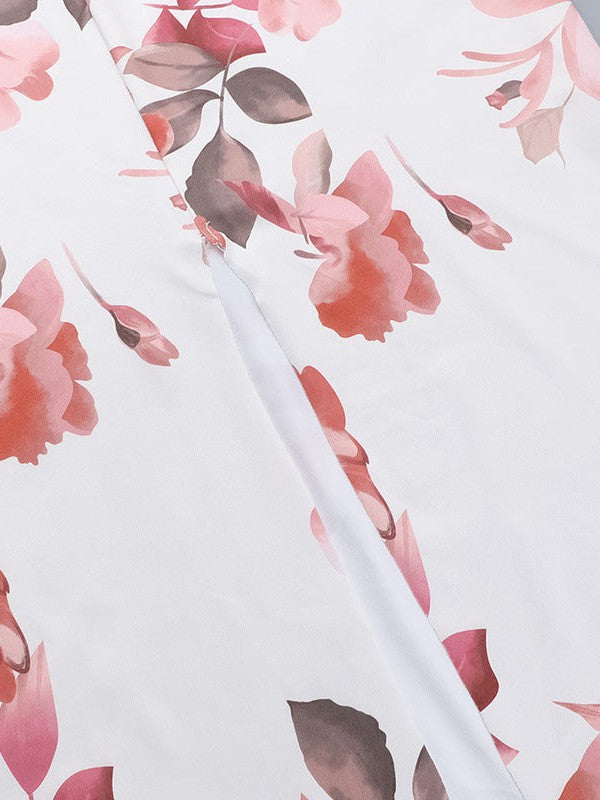 Floral Print One Shoulder Suspender Sheath Dress