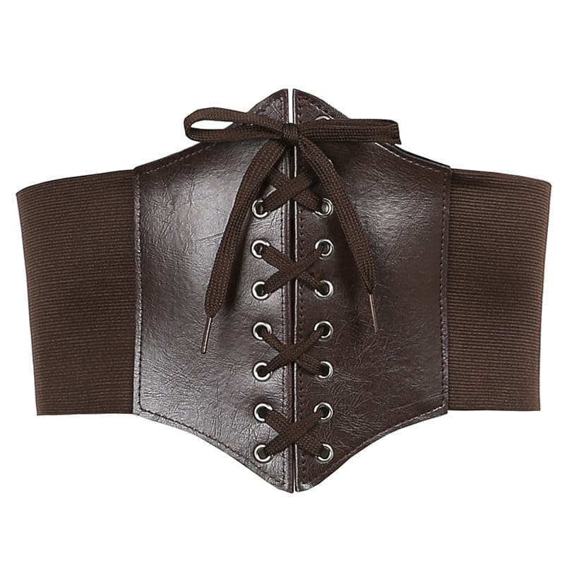 Lace up solid PU leather corset belt