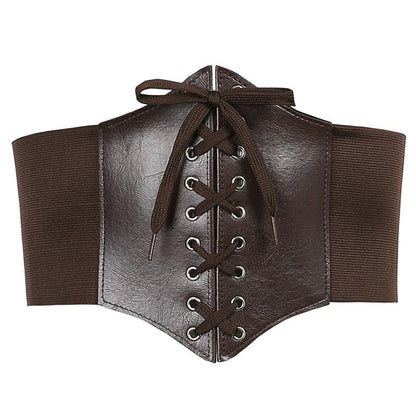 Lace up solid PU leather corset belt