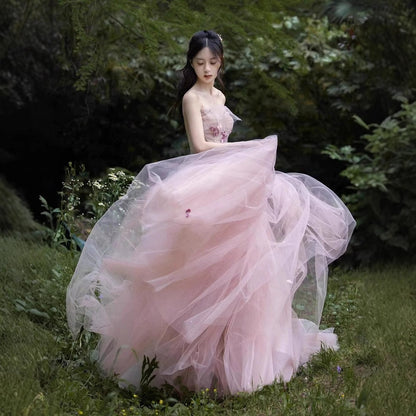 Pink Strapless Engagement Gown Fairy Tale Princess Dress