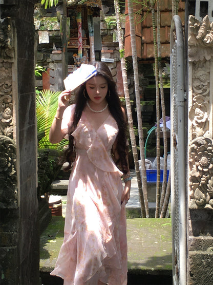 Pink Ruffle Waist Goddess Dress Elegant Fairycore-Inspired Look 2025