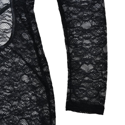 High neck long sleeve lace backless jumpsuit