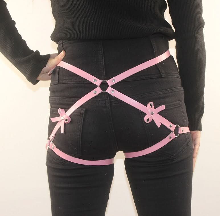 Bowknot PU leather o ring garter belt