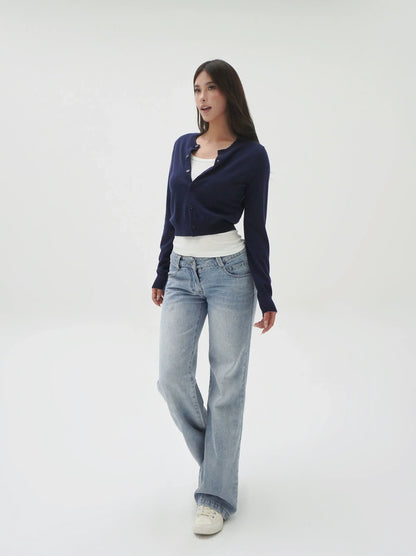 Slim-Fit Cropped Knit Cardigan Sweater