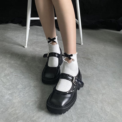 Ruffle bowknot hollow out long socks
