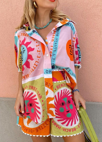 Viva Solare - Graphic Sun Print Puff Sleeve Set