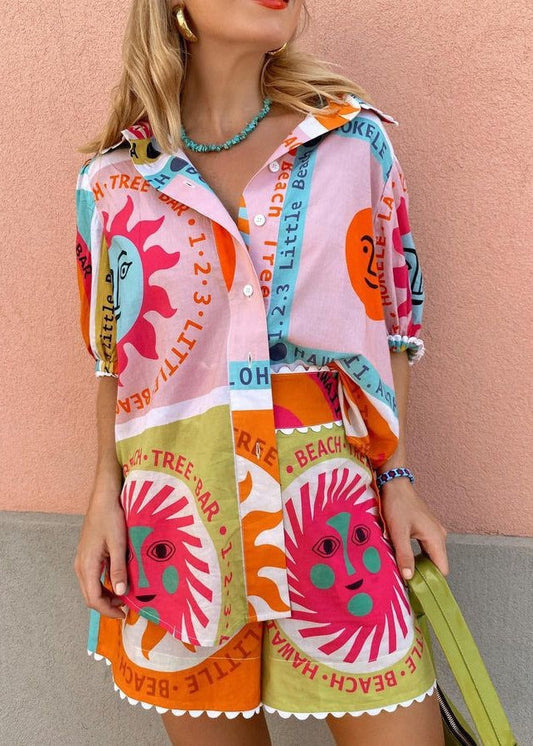 Viva Solare - Graphic Sun Print Puff Sleeve Set