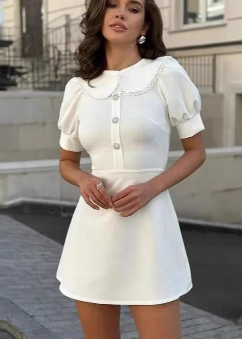 Amelie - Vintage Pearl Button Mini Dress