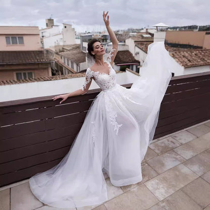 French V-Neck Long Sleeve Wedding Dress