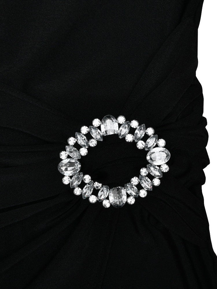 One Shoulder Sleeveless High Slit Buckle Maxi Dress