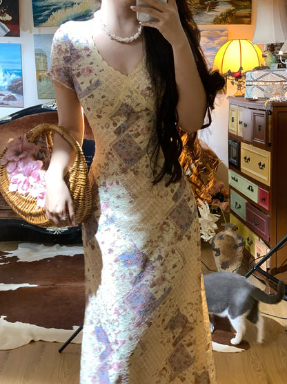 Secret Lace Stretch Lace Dress Elegant Slimming Spring Gown 2025 gunne sax vintage dress
