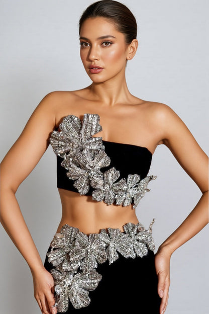 Elnia Diamanté Bustier Blouse Half Maxi Dress Set