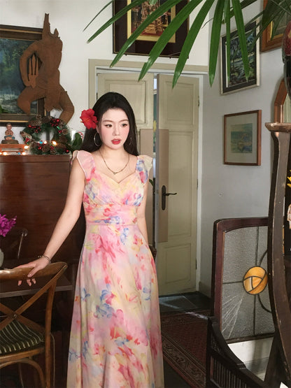Rainbow Sugar Color Splash Dress Playful Printed Gown for Summer 2025