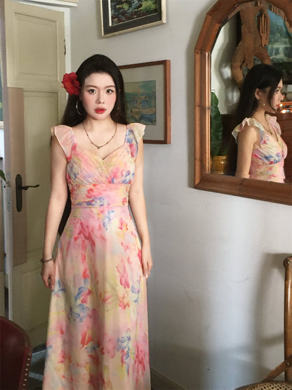 Rainbow Sugar Color Splash Dress Playful Printed Gown for Summer 2025