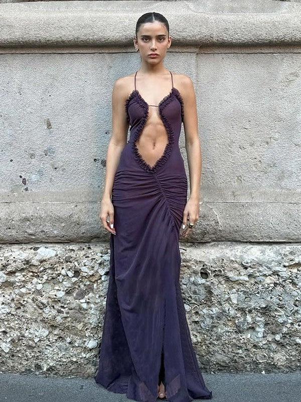 Cutout Suspender Ear Print Loose Fitting Cropped Maxi Dress