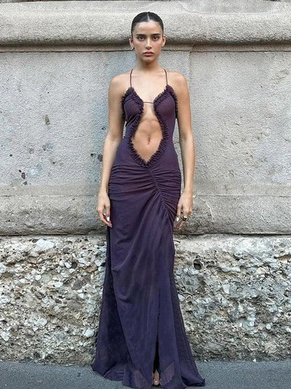 Cutout Suspender Ear Print Loose Fitting Cropped Maxi Dress