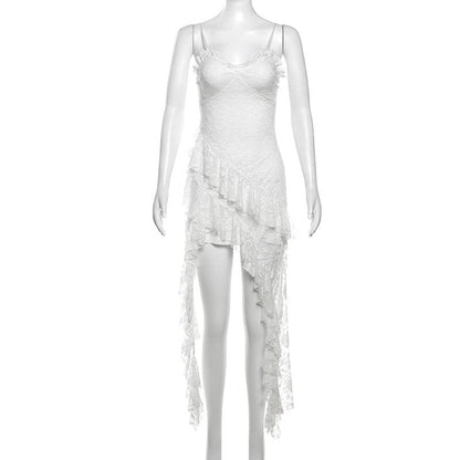 Lace ruffle flower pattern cami midi dress