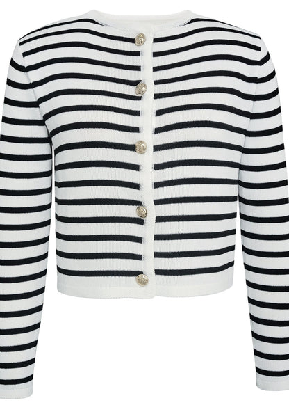 Marseille Knit Set – Striped Cardigan & High-Waisted Shorts