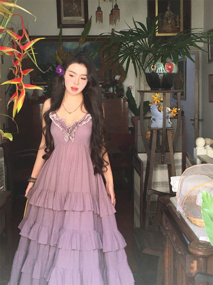 Purple Cotton Tiered Dress Dreamy Vintage-Inspired Summer Look