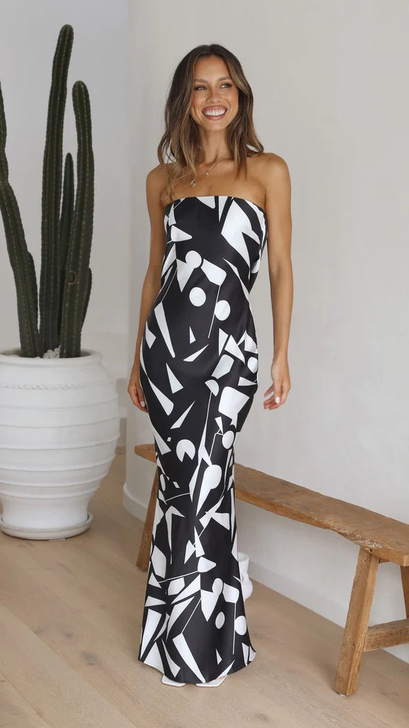 Back Hollow Out Cutout Irregular Asymmetric Contrast Color Camisole Dress